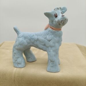 Large Vintage Modglin’s Pottery Scottie Dog Statue 60's Pink Bow Blue Poodle